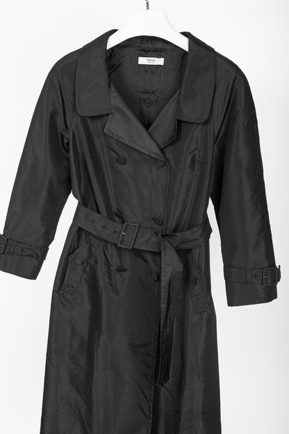 Prada Black Silk-Taffeta Belted Double-Breasted Trench Coat