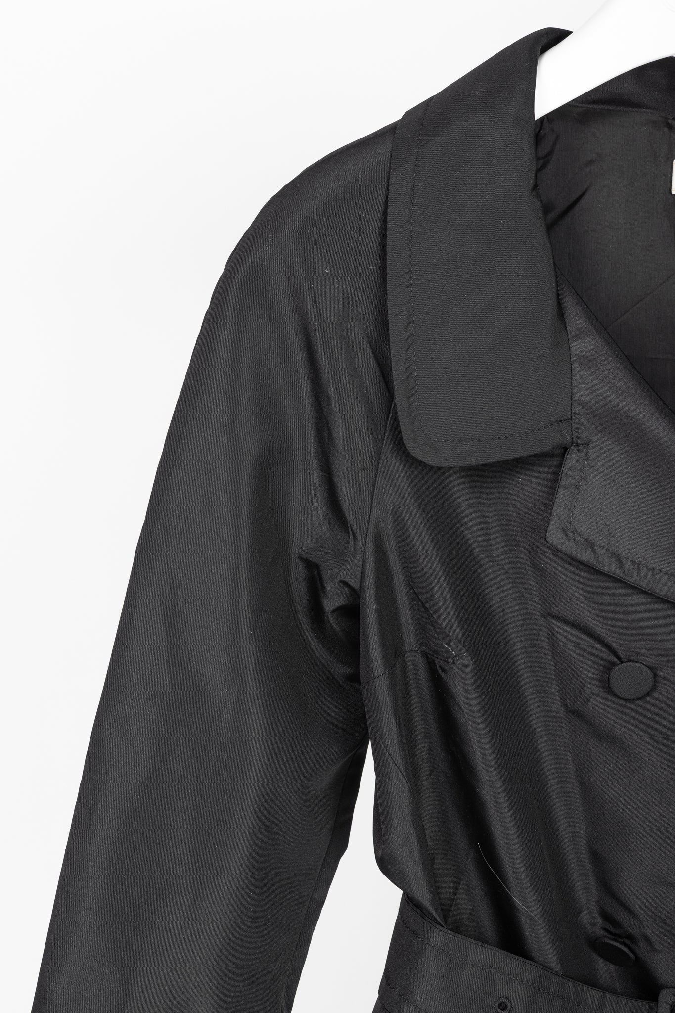 Prada Black Silk-Taffeta Belted Double-Breasted Trench Coat