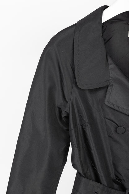 Prada Black Silk-Taffeta Belted Double-Breasted Trench Coat