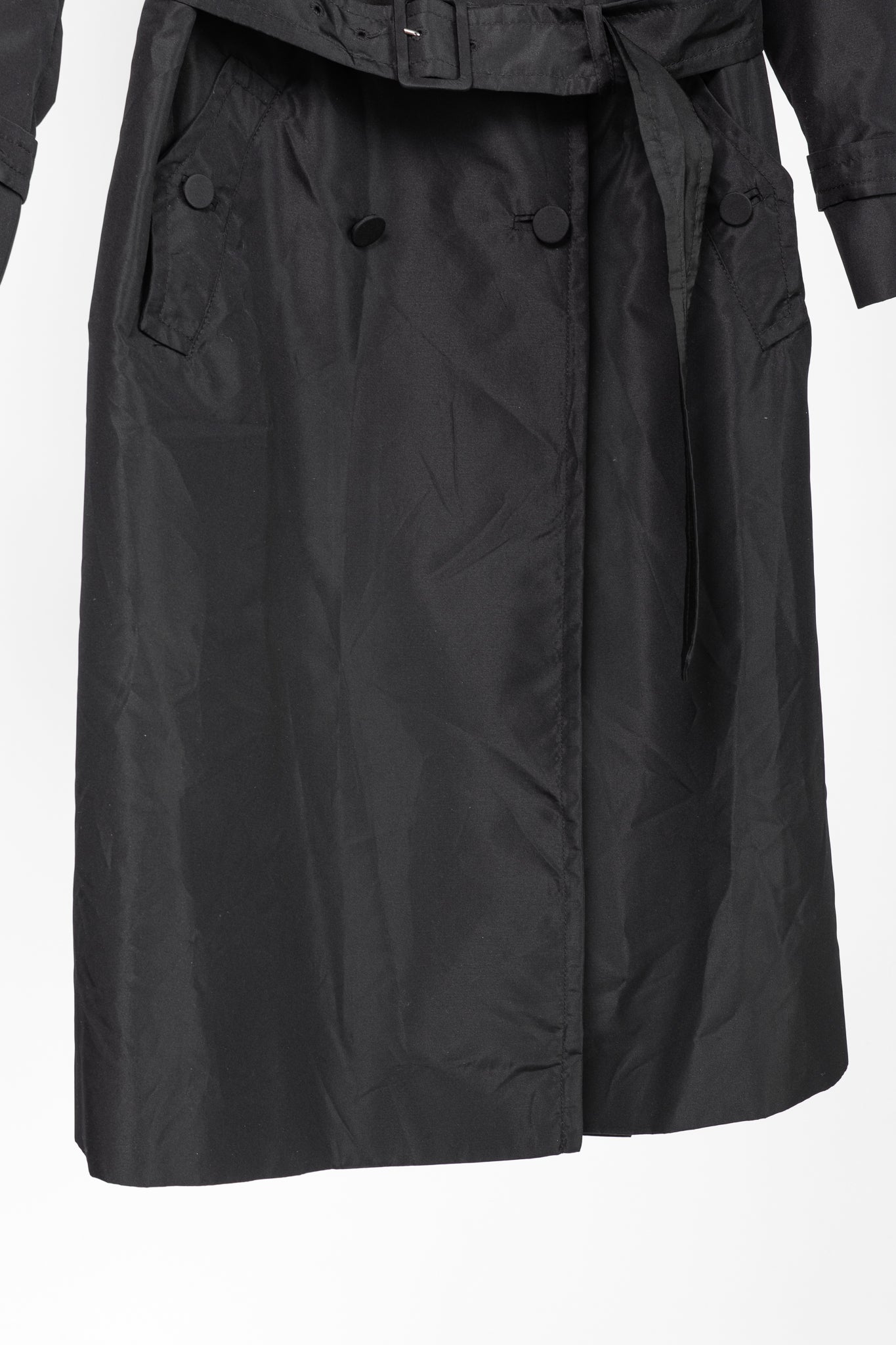 Prada Black Silk-Taffeta Belted Double-Breasted Trench Coat