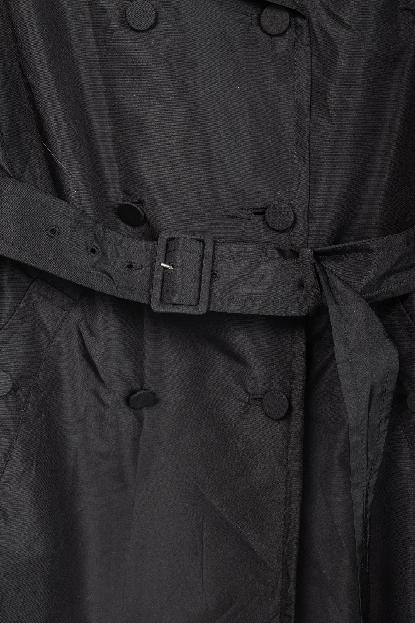 Prada Black Silk-Taffeta Belted Double-Breasted Trench Coat