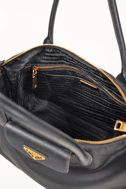 Prada Tessuto Nylon Saffiano Black Tote Bag
