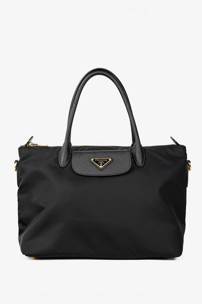 Prada Tessuto Nylon Saffiano Black Tote Bag