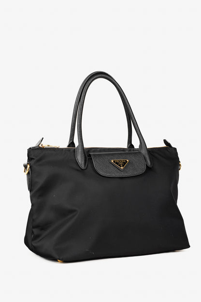 Prada Tessuto Nylon Saffiano Black Tote Bag