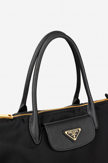 Prada Tessuto Nylon Saffiano Black Tote Bag