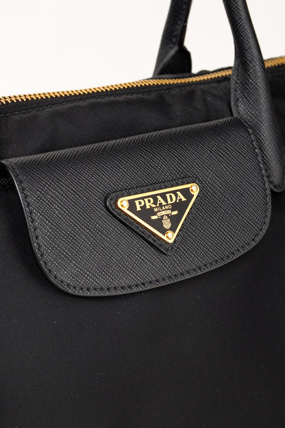 Prada Tessuto Nylon Saffiano Black Tote Bag