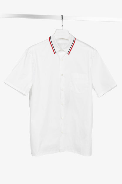 Prada Bianco Popeline Stretch Striped-Collar Short-Sleeve Buttoned Shirt