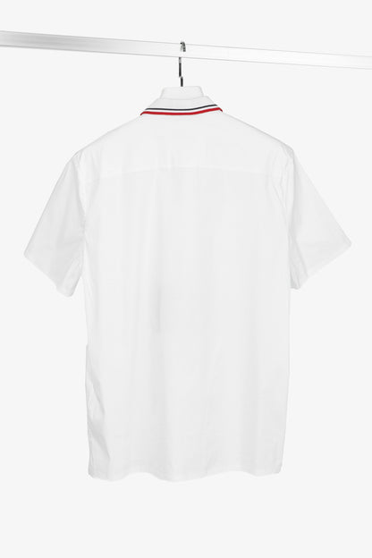 Prada Bianco Popeline Stretch Striped-Collar Short-Sleeve Buttoned Shirt