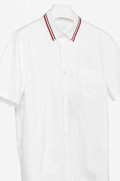 Prada Bianco Popeline Stretch Striped-Collar Short-Sleeve Buttoned Shirt