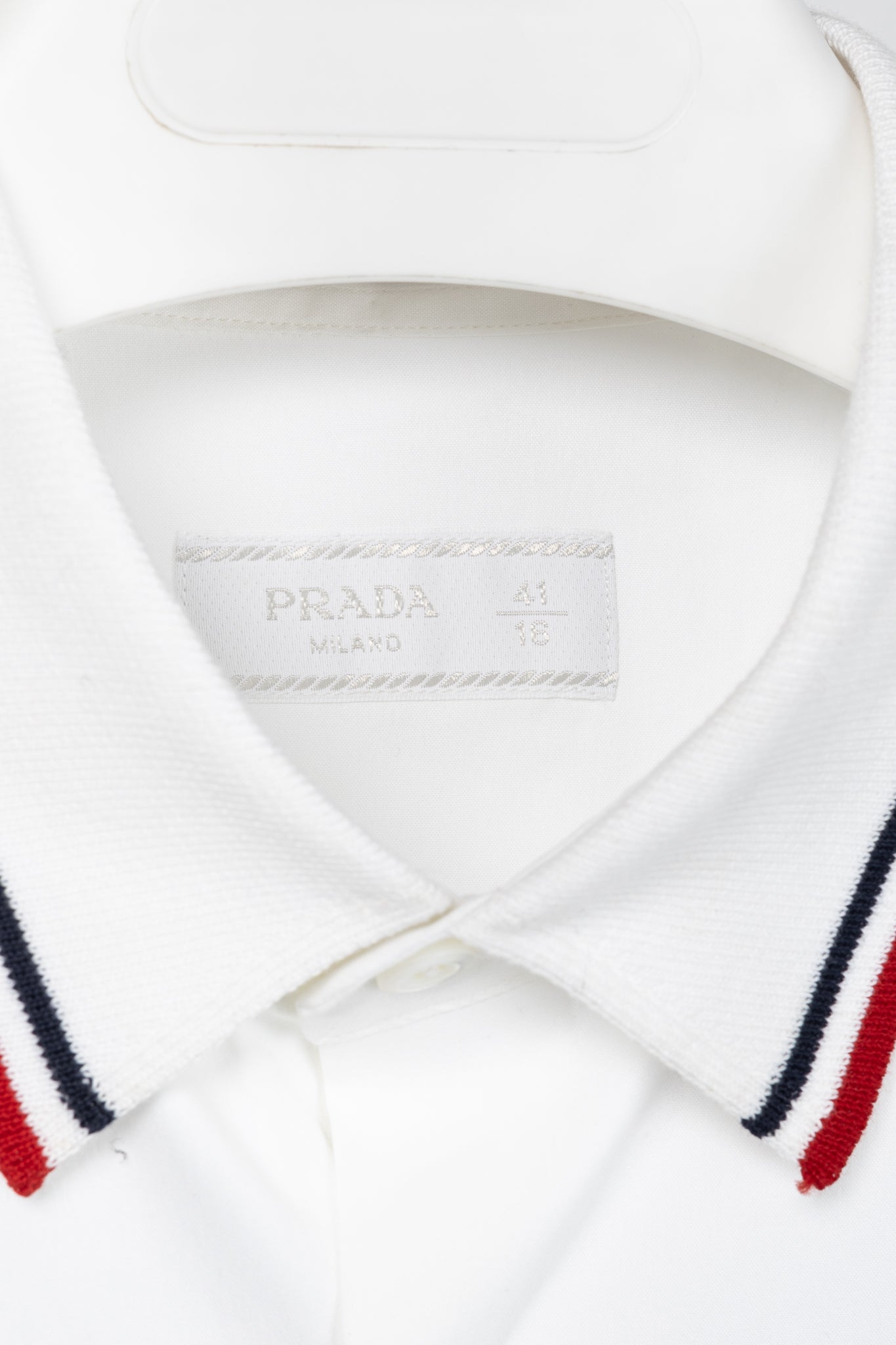 Prada Bianco Popeline Stretch Striped-Collar Short-Sleeve Buttoned Shirt