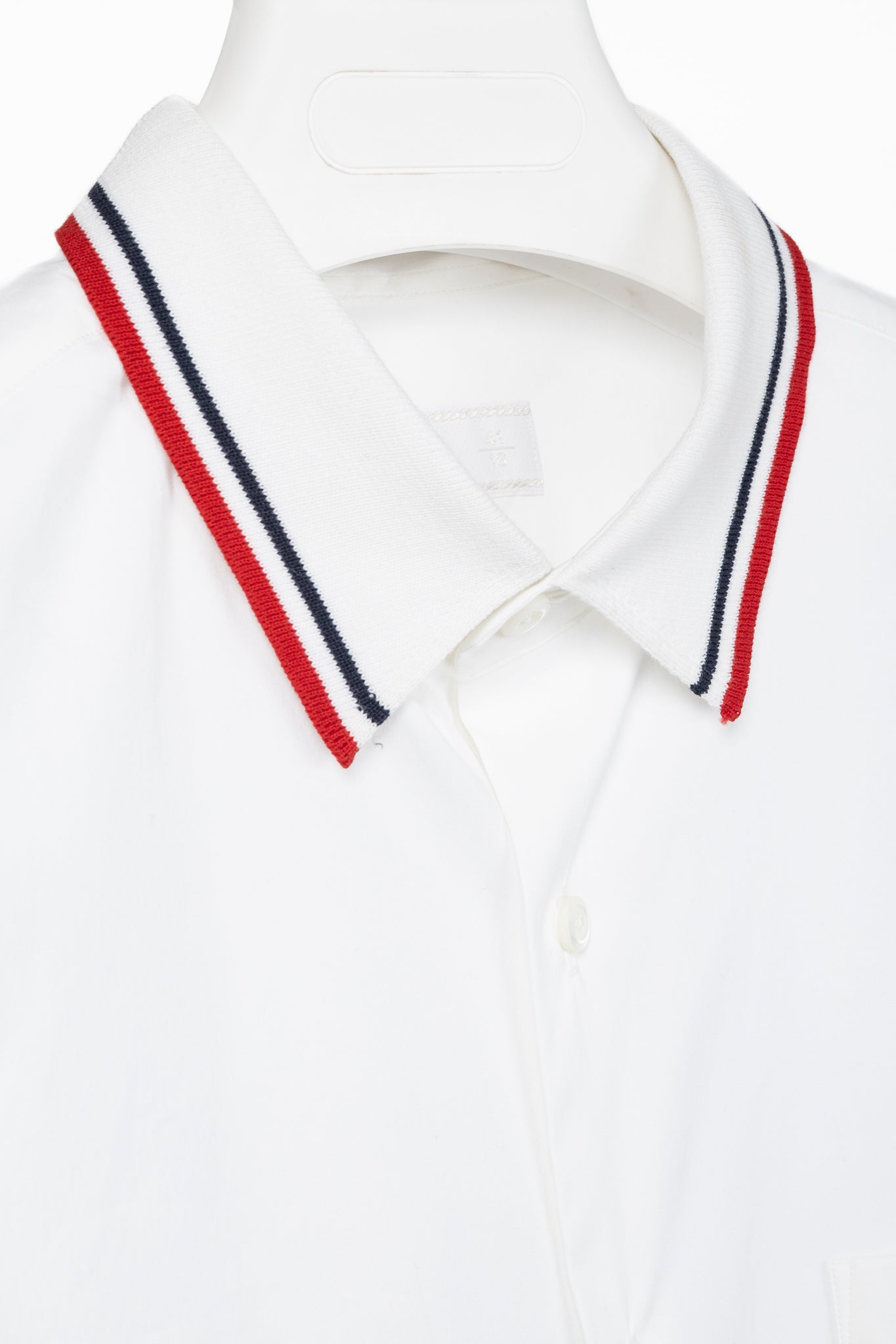 Prada Bianco Popeline Stretch Striped-Collar Short-Sleeve Buttoned Shirt