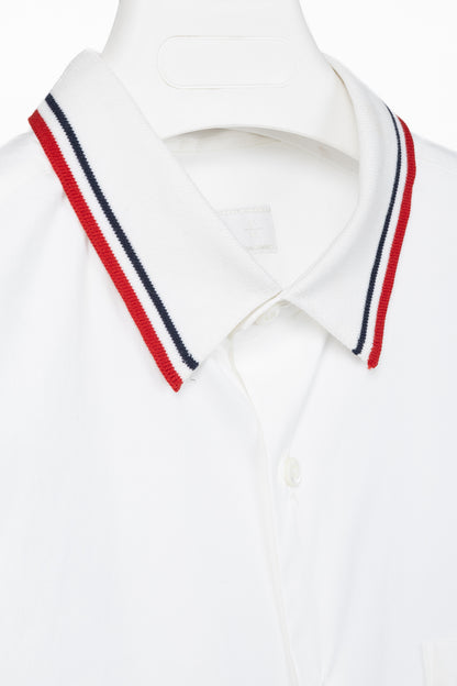Prada Bianco Popeline Stretch Striped-Collar Short-Sleeve Buttoned Shirt