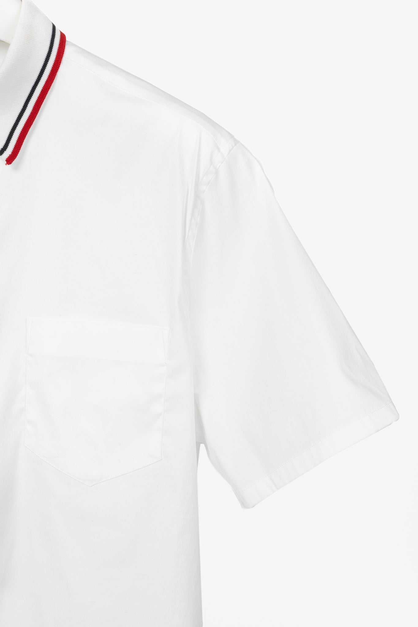 Prada Bianco Popeline Stretch Striped-Collar Short-Sleeve Buttoned Shirt
