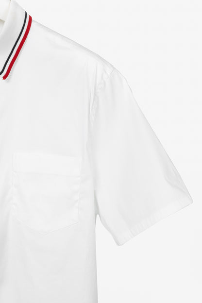 Prada Bianco Popeline Stretch Striped-Collar Short-Sleeve Buttoned Shirt
