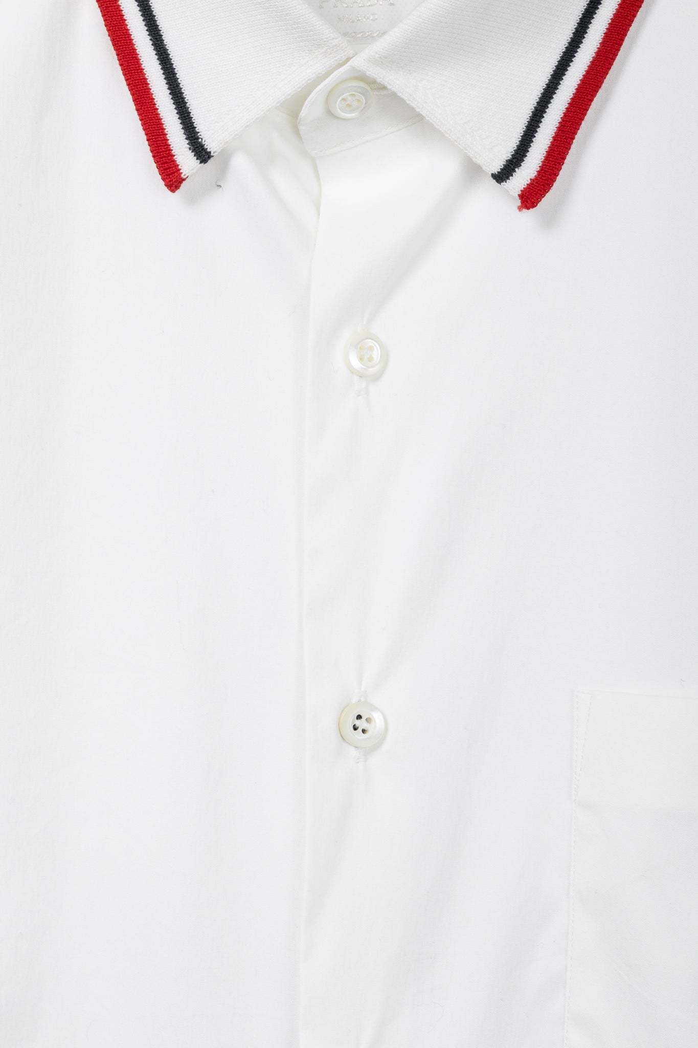 Prada Bianco Popeline Stretch Striped-Collar Short-Sleeve Buttoned Shirt