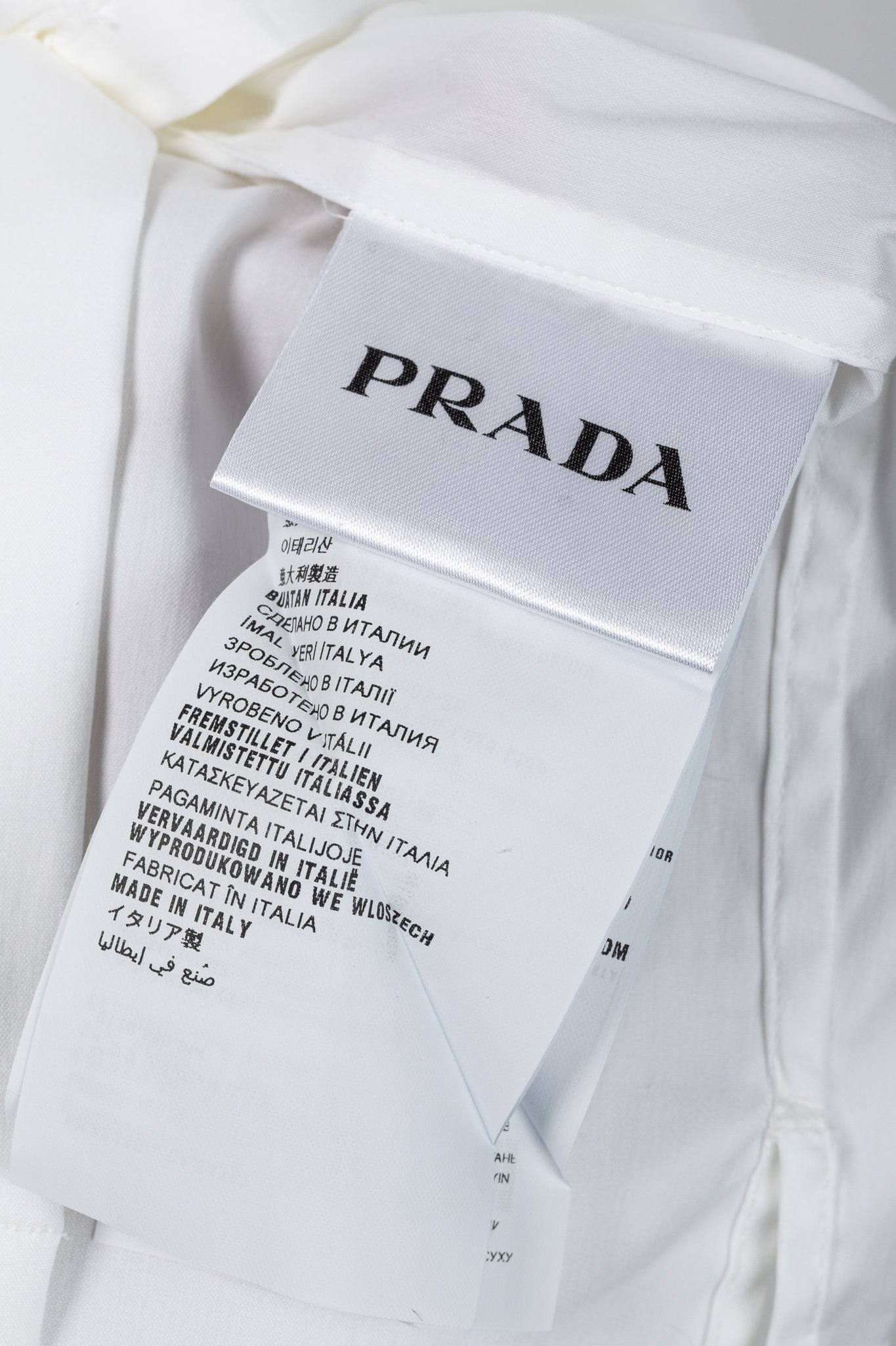 Prada Bianco Popeline Stretch Striped-Collar Short-Sleeve Buttoned Shirt