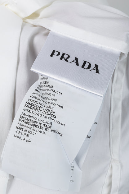 Prada Bianco Popeline Stretch Striped-Collar Short-Sleeve Buttoned Shirt