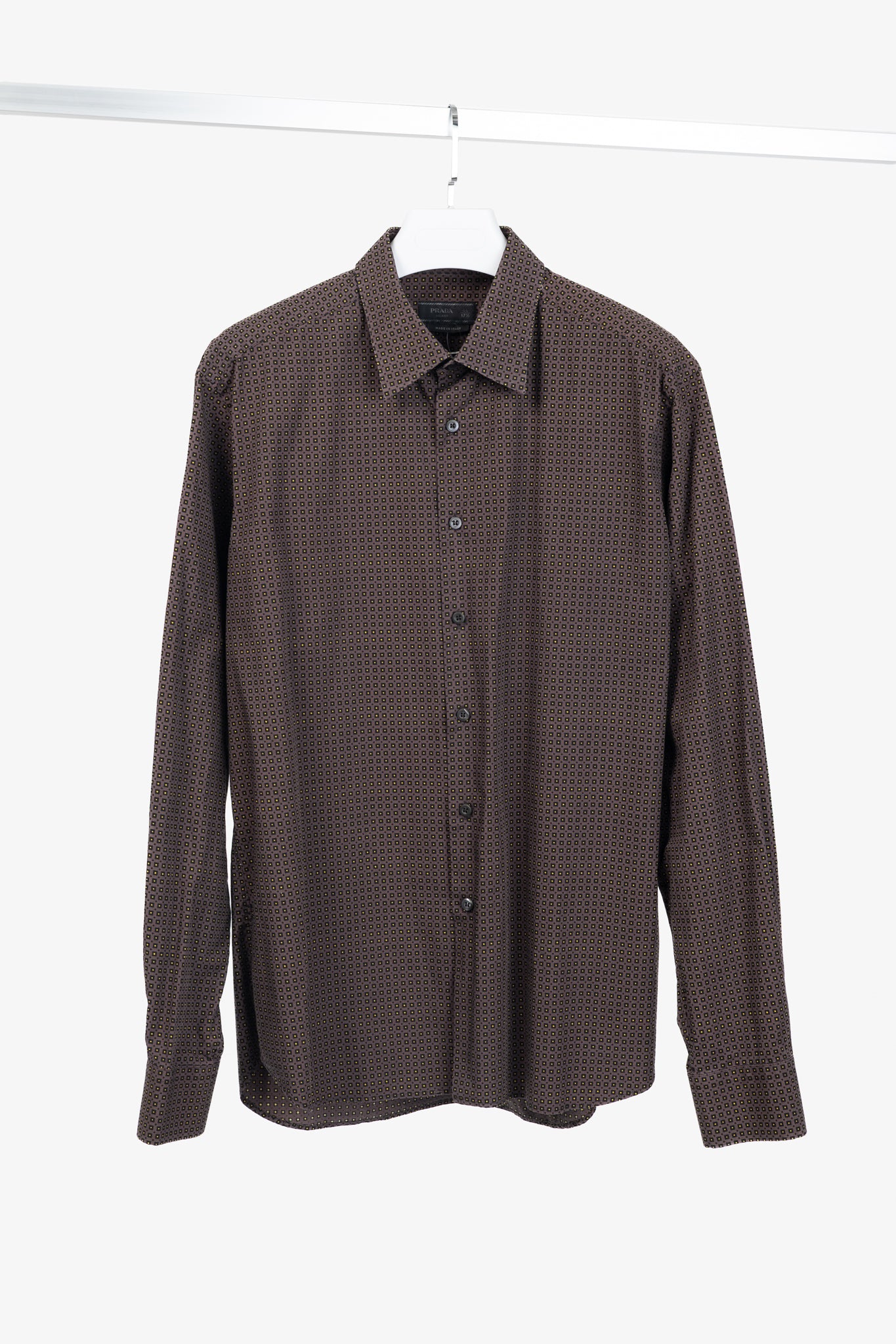 Prada Purple Dotted-Square-Print Cotton-Poplin Buttoned Shirt