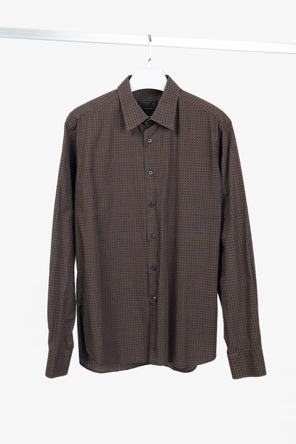 Prada Purple Dotted-Square-Print Cotton-Poplin Buttoned Shirt