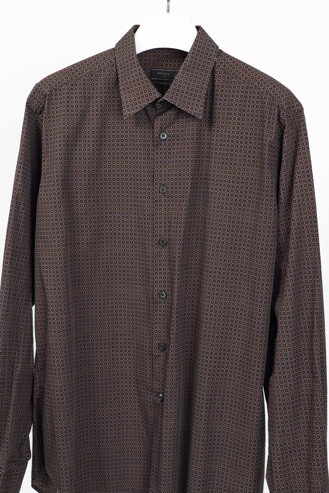 Prada Purple Dotted-Square-Print Cotton-Poplin Buttoned Shirt