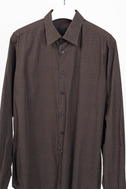 Prada Purple Dotted-Square-Print Cotton-Poplin Buttoned Shirt