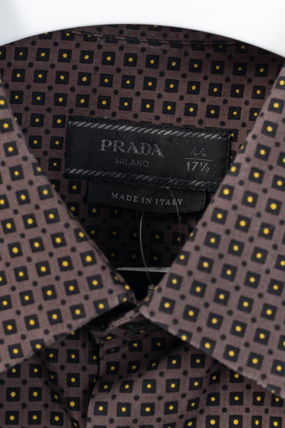 Prada Purple Dotted-Square-Print Cotton-Poplin Buttoned Shirt