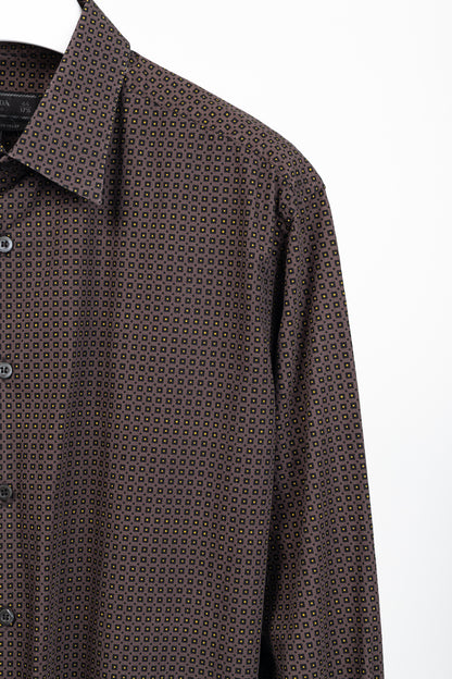 Prada Purple Dotted-Square-Print Cotton-Poplin Buttoned Shirt