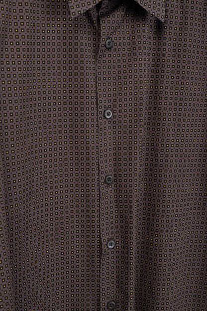 Prada Purple Dotted-Square-Print Cotton-Poplin Buttoned Shirt