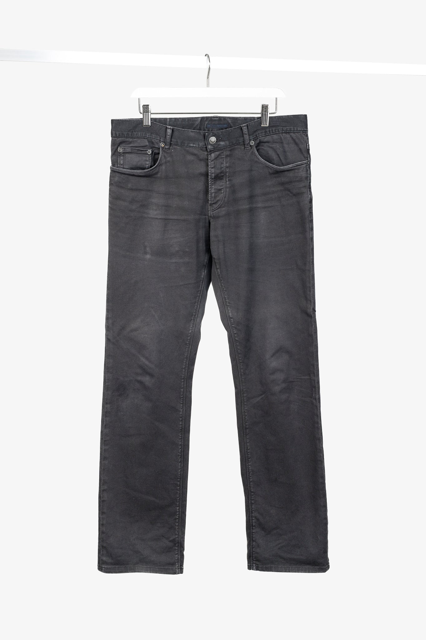 Prada Washed-Black Cotton-Twill Straight-Leg Jeans