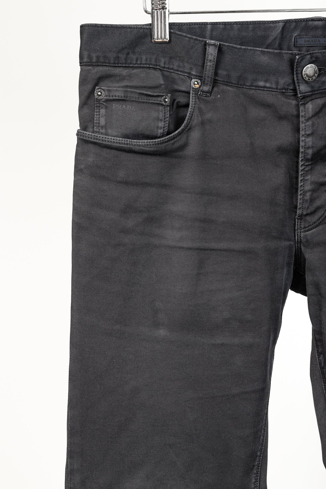 Prada Washed-Black Cotton-Twill Straight-Leg Jeans