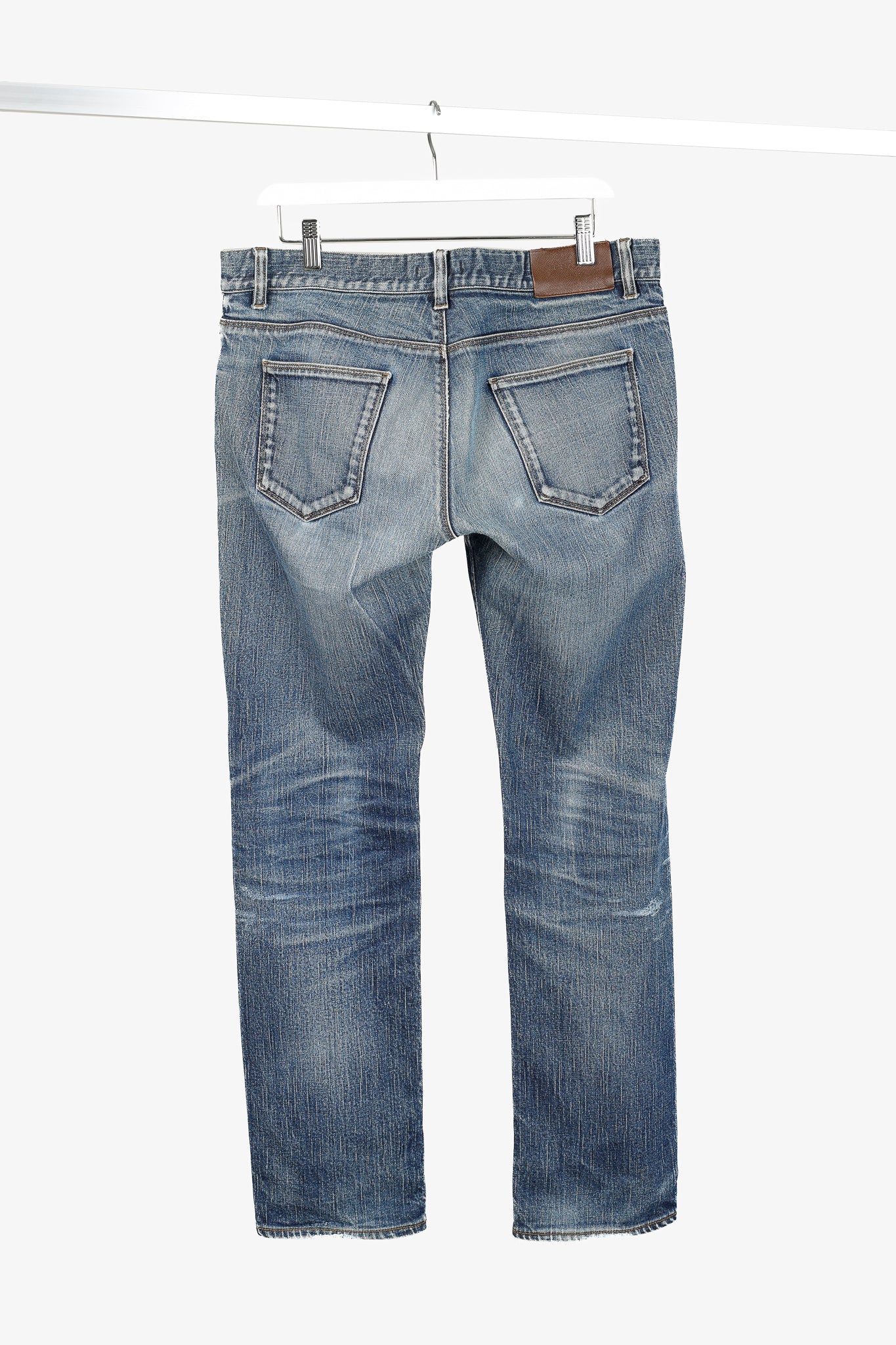 Prada Medium-Blue Distressed Tapered-Fit Jeans