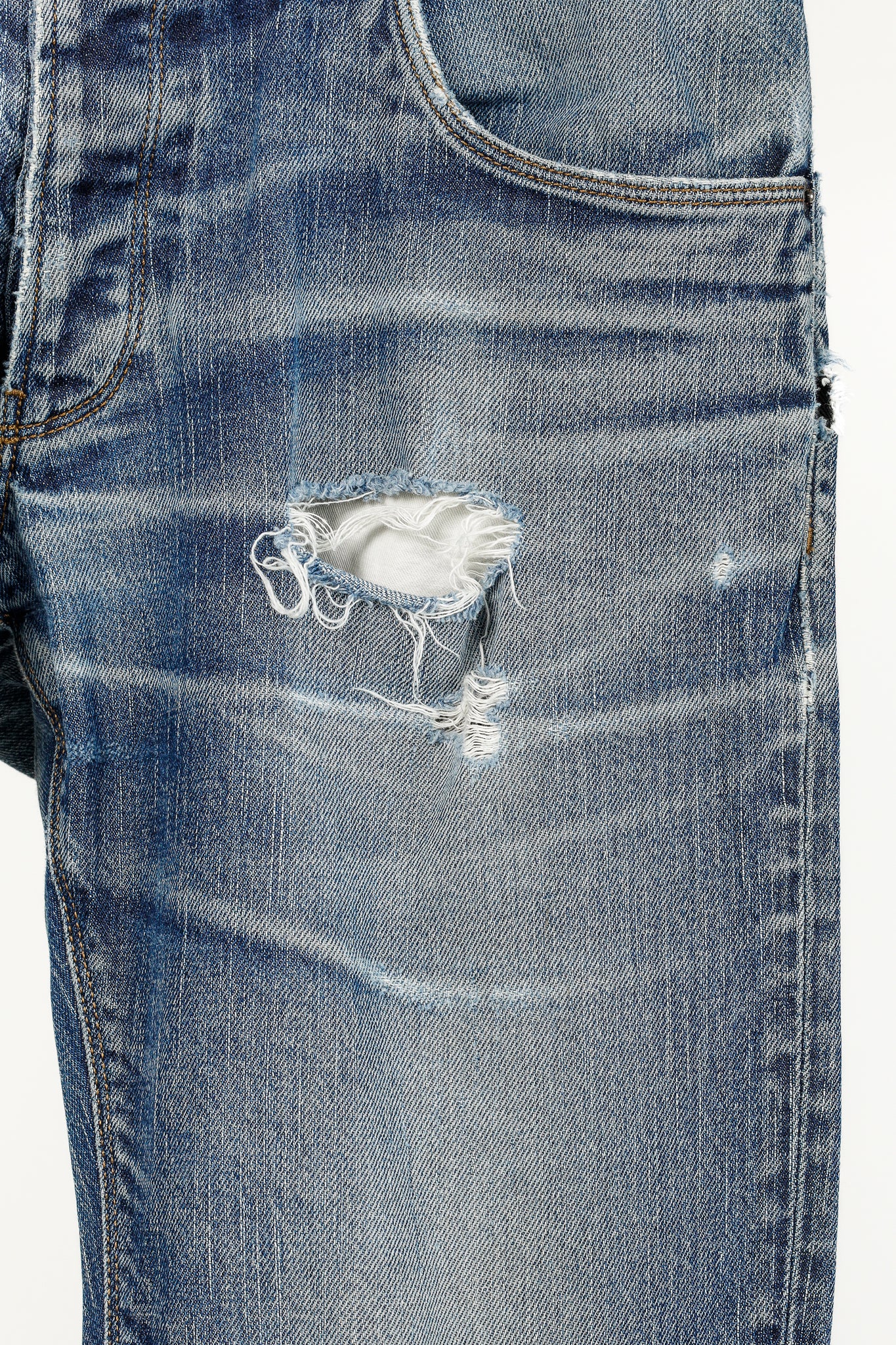 Prada Medium-Blue Distressed Tapered-Fit Jeans