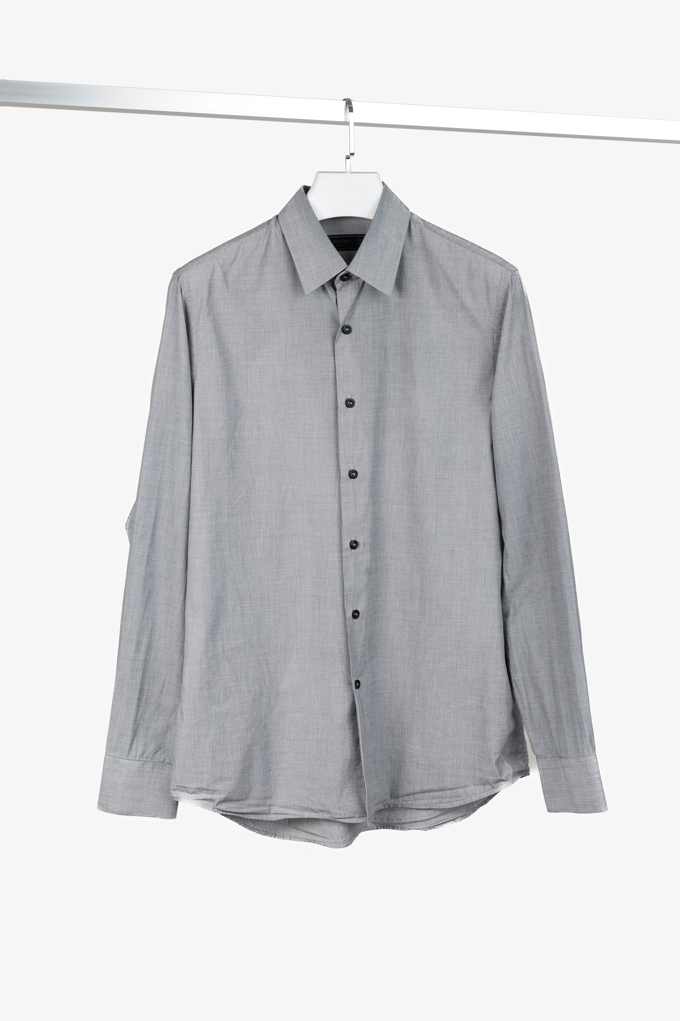 Prada Grey Crosshatched Cotton Button-Up Oxford Shirt