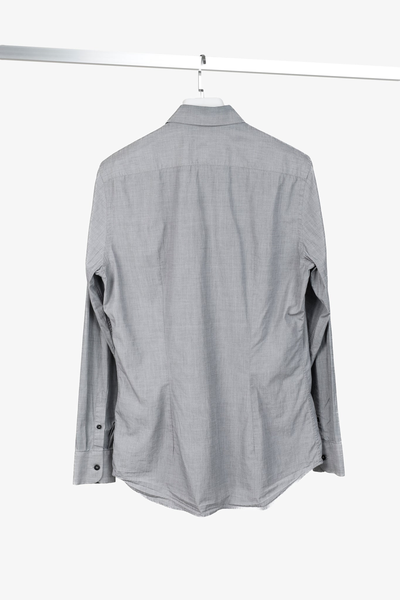 Prada Grey Crosshatched Cotton Button-Up Oxford Shirt