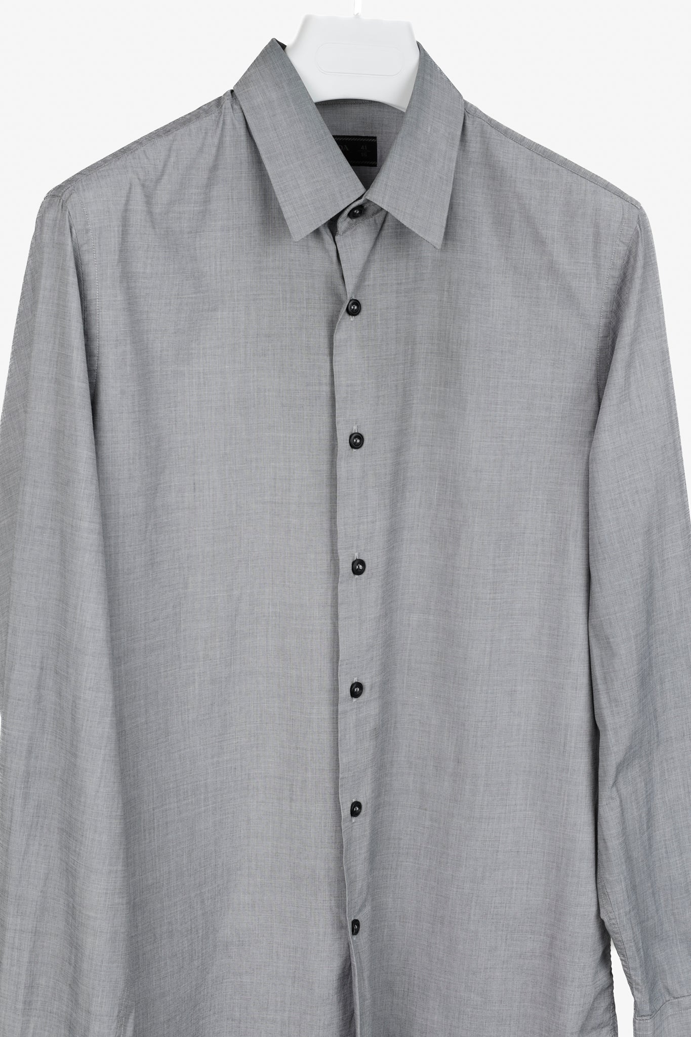 Prada Grey Crosshatched Cotton Button-Up Oxford Shirt