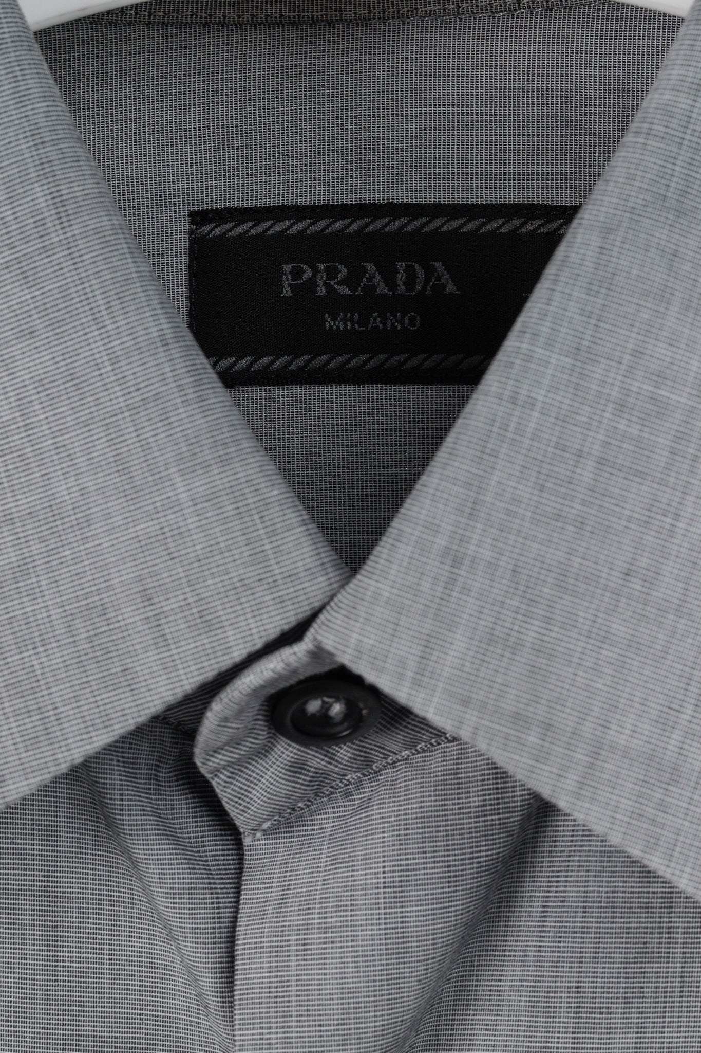 Prada Grey Crosshatched Cotton Button-Up Oxford Shirt