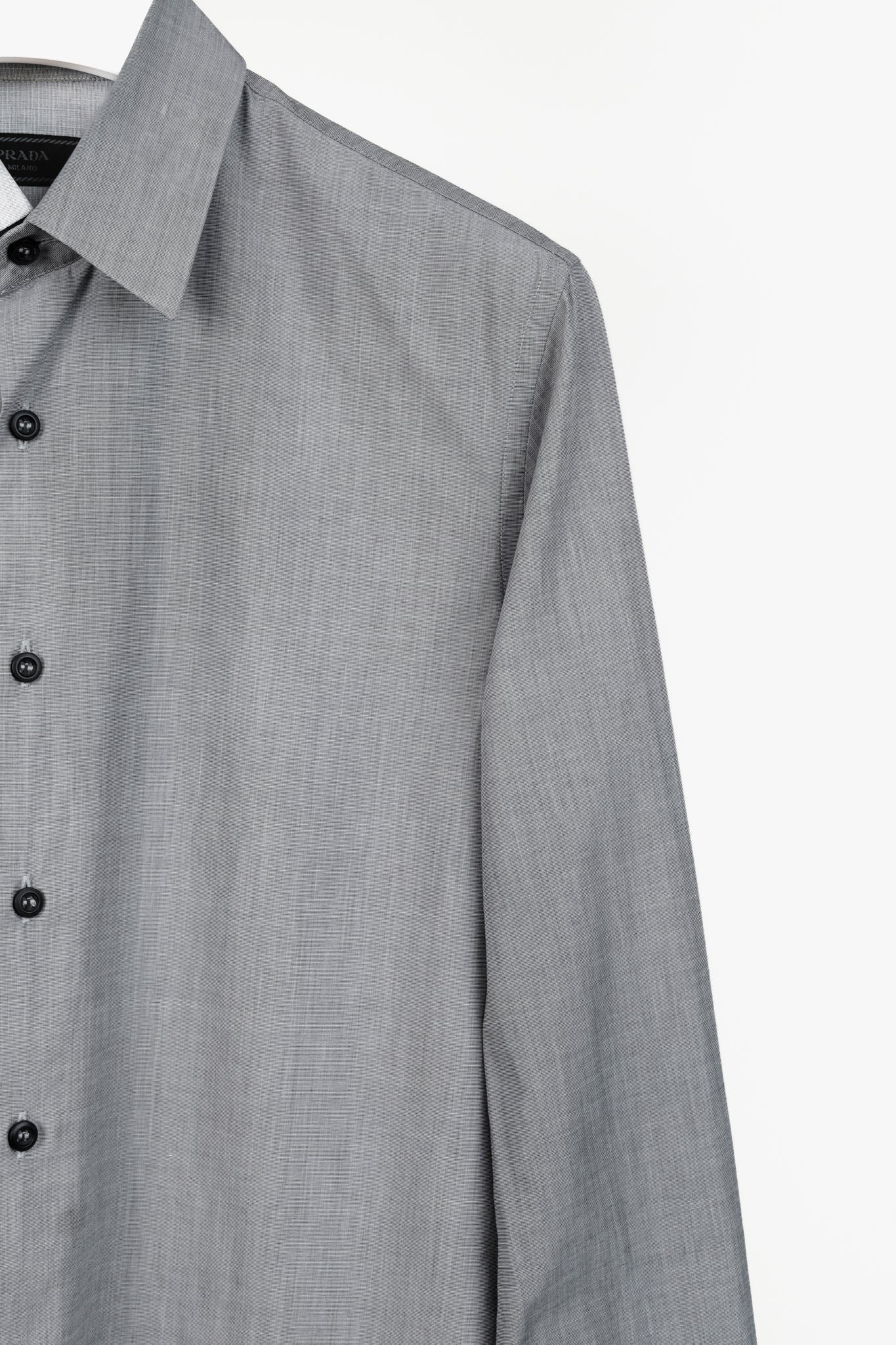 Prada Grey Crosshatched Cotton Button-Up Oxford Shirt