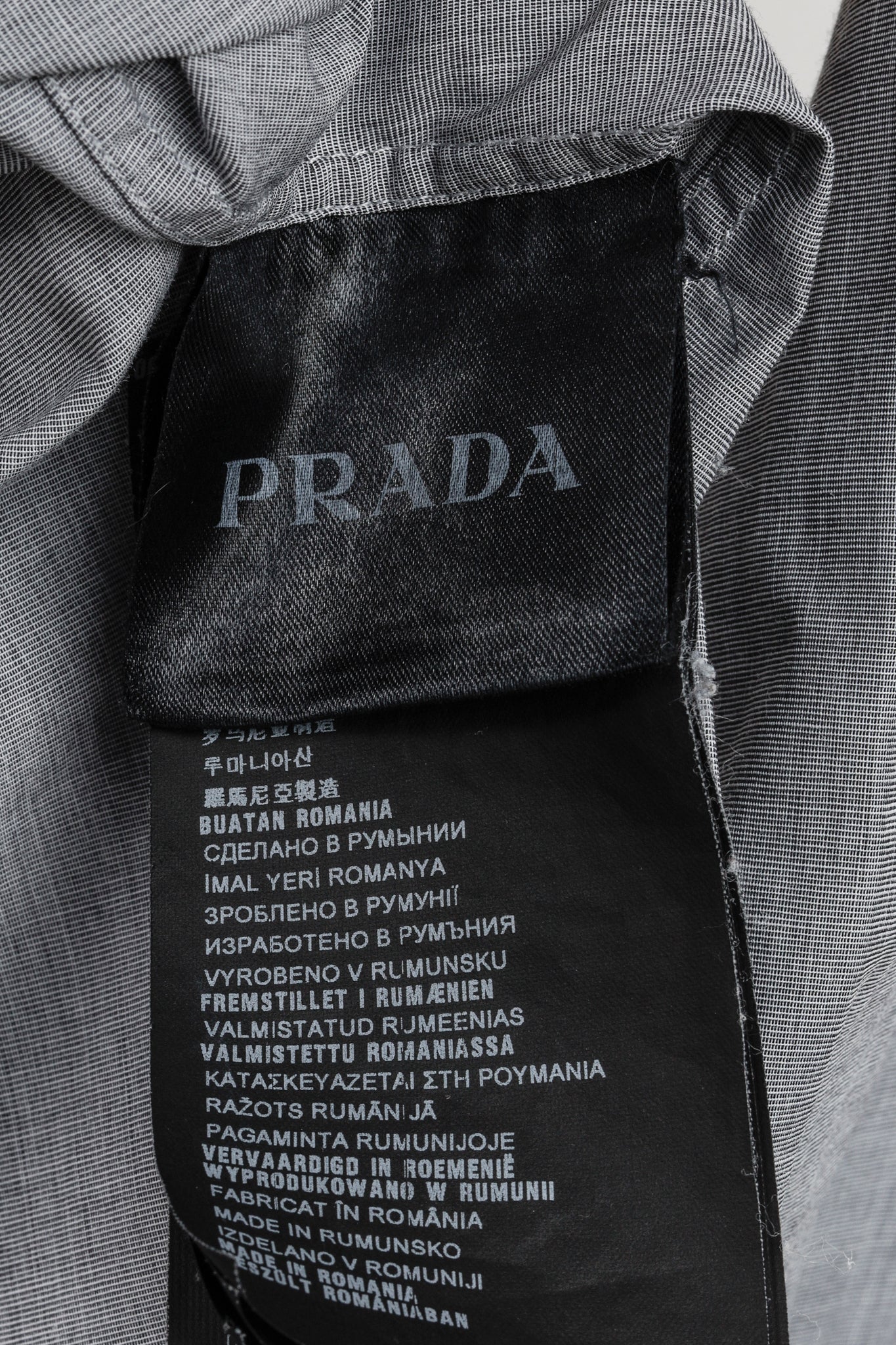 Prada Grey Crosshatched Cotton Button-Up Oxford Shirt