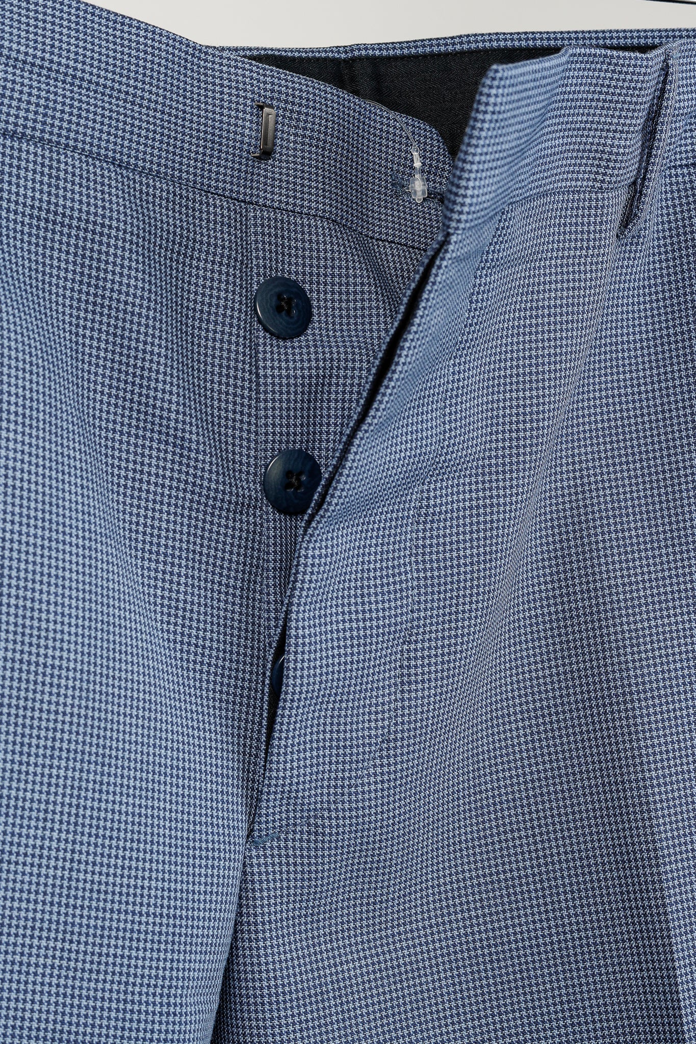 Prada Blue-Micro-Houndstooth Virgin Wool-Suiting Cuffed Trousers