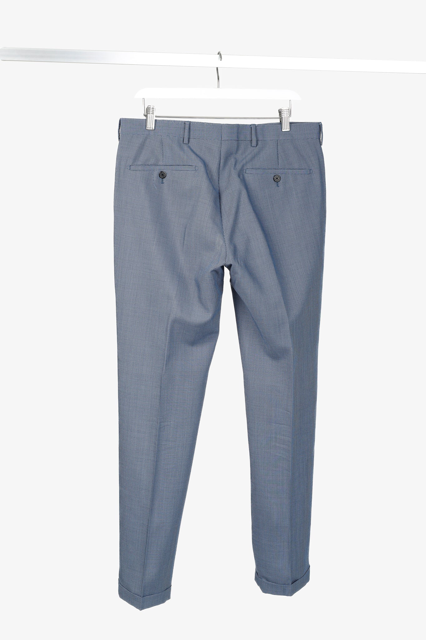 Prada Blue-Micro-Houndstooth Virgin Wool-Suiting Cuffed Trousers