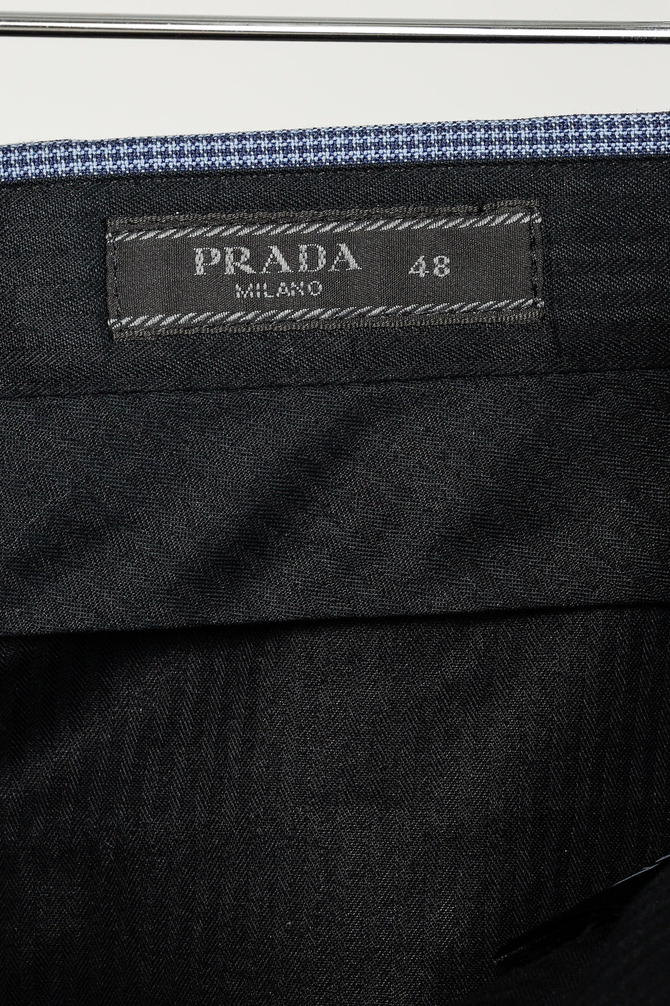 Prada Blue-Micro-Houndstooth Virgin Wool-Suiting Cuffed Trousers