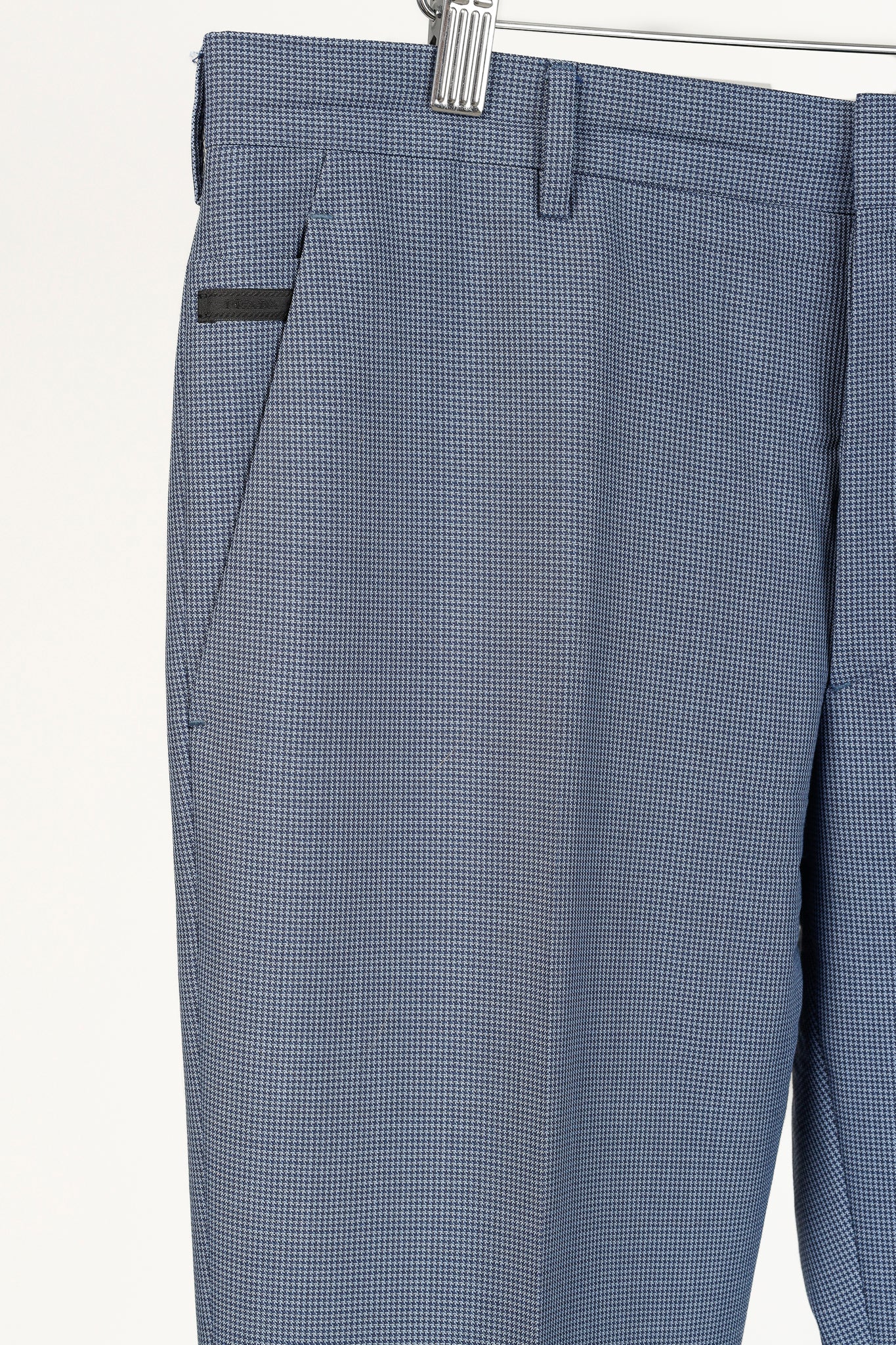 Prada Blue-Micro-Houndstooth Virgin Wool-Suiting Cuffed Trousers