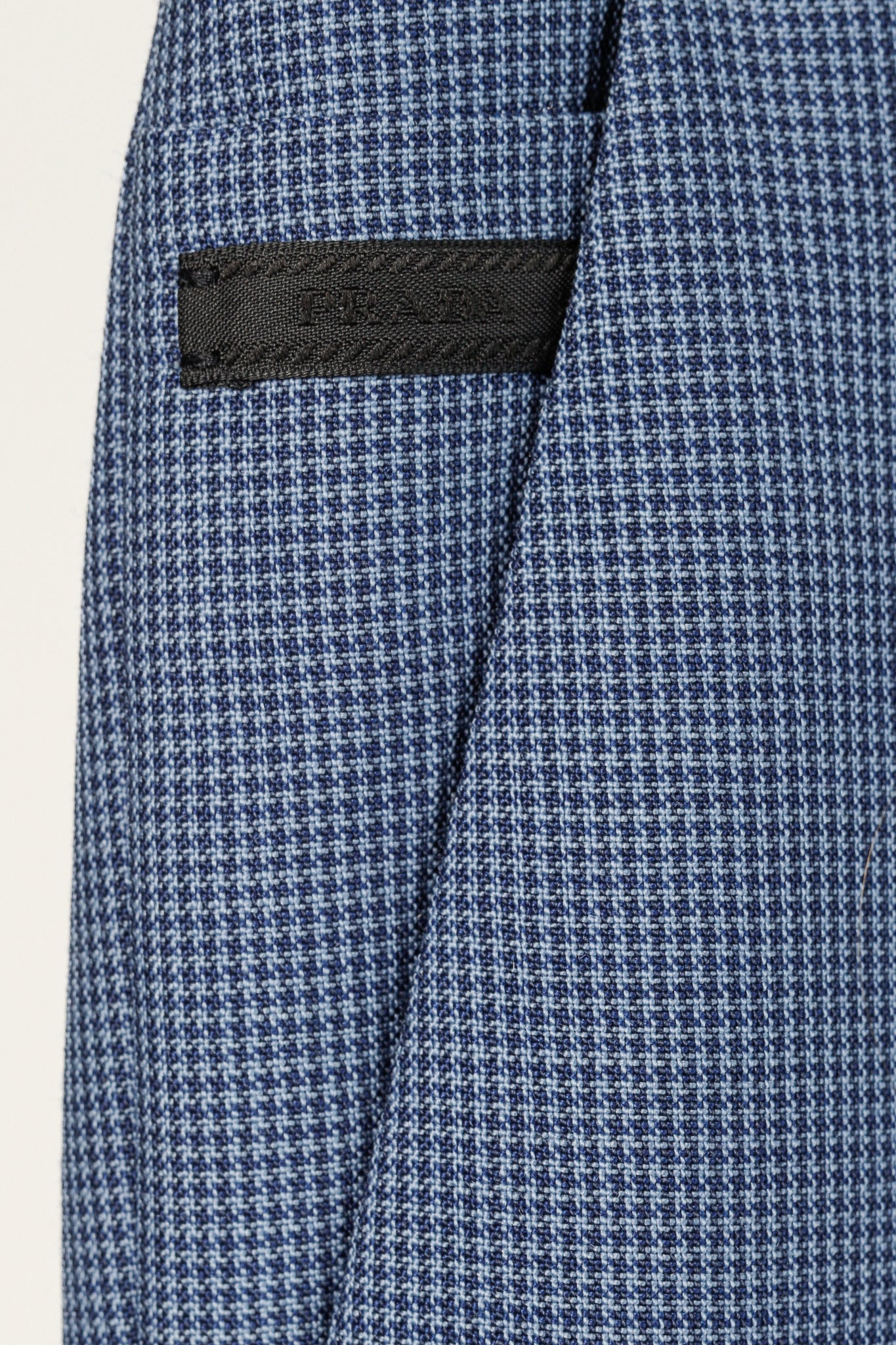 Prada Blue-Micro-Houndstooth Virgin Wool-Suiting Cuffed Trousers