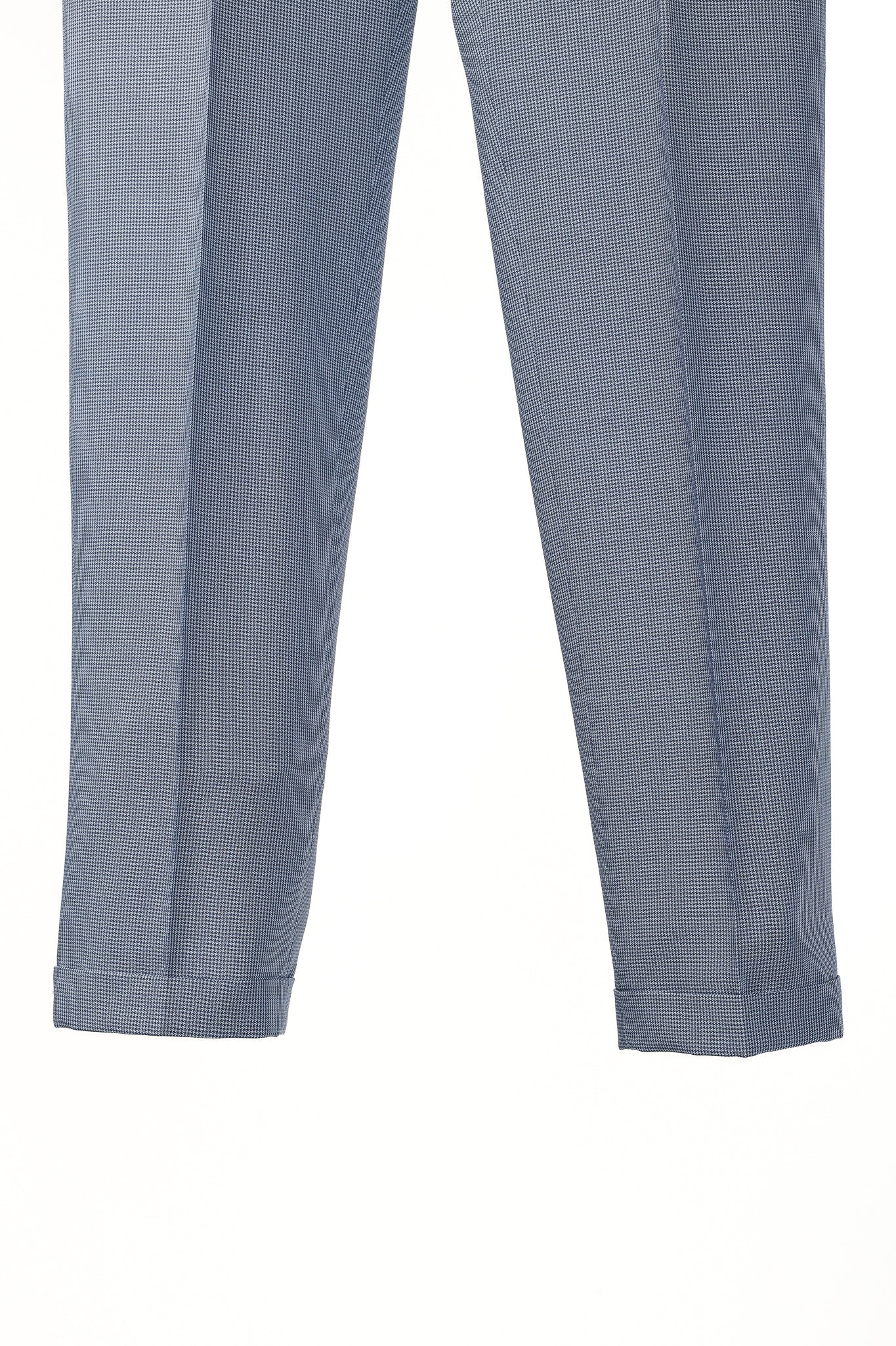 Prada Blue-Micro-Houndstooth Virgin Wool-Suiting Cuffed Trousers