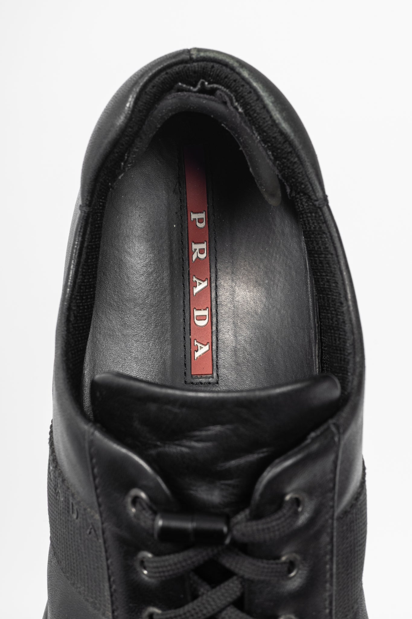 Prada Sport Black Leather Grosgrain-Stripe Lace-Up Sneakers
