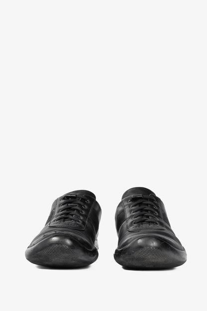 Prada Sport Black Leather Grosgrain-Stripe Lace-Up Sneakers