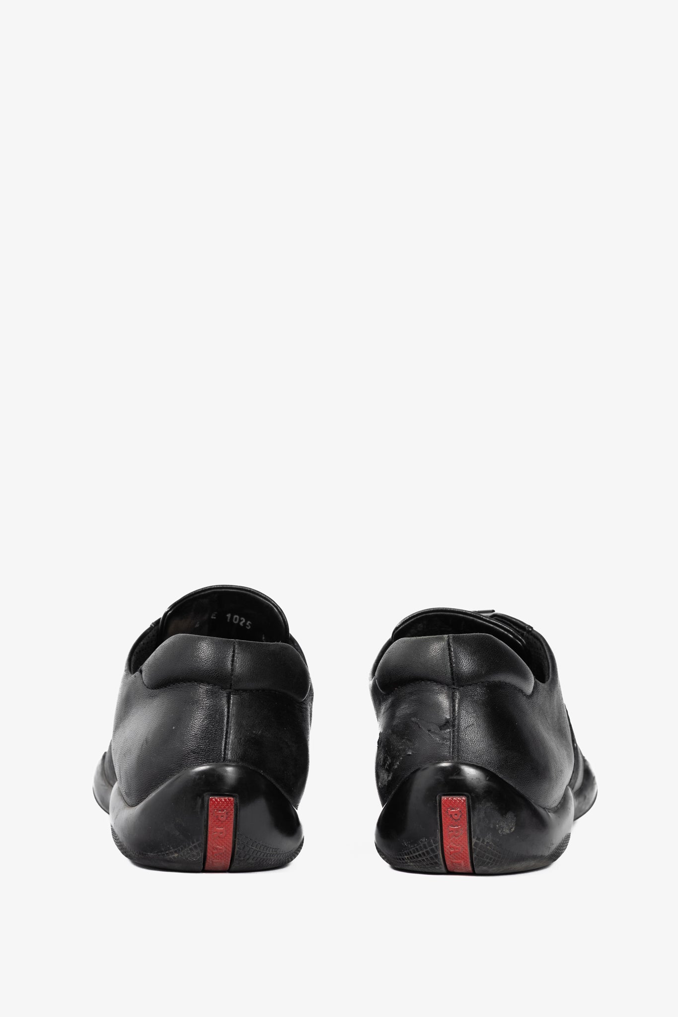 Prada Sport Black Leather Grosgrain-Stripe Lace-Up Sneakers