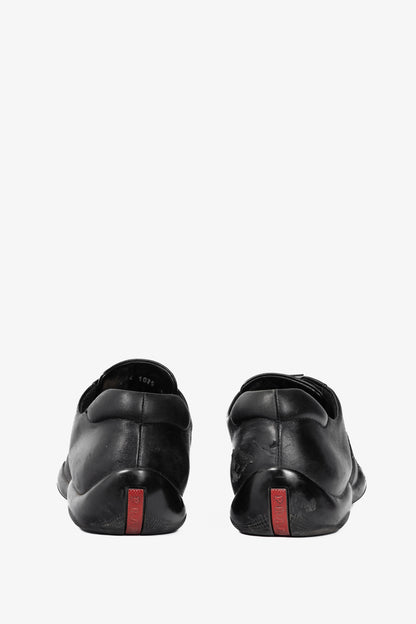 Prada Sport Black Leather Grosgrain-Stripe Lace-Up Sneakers