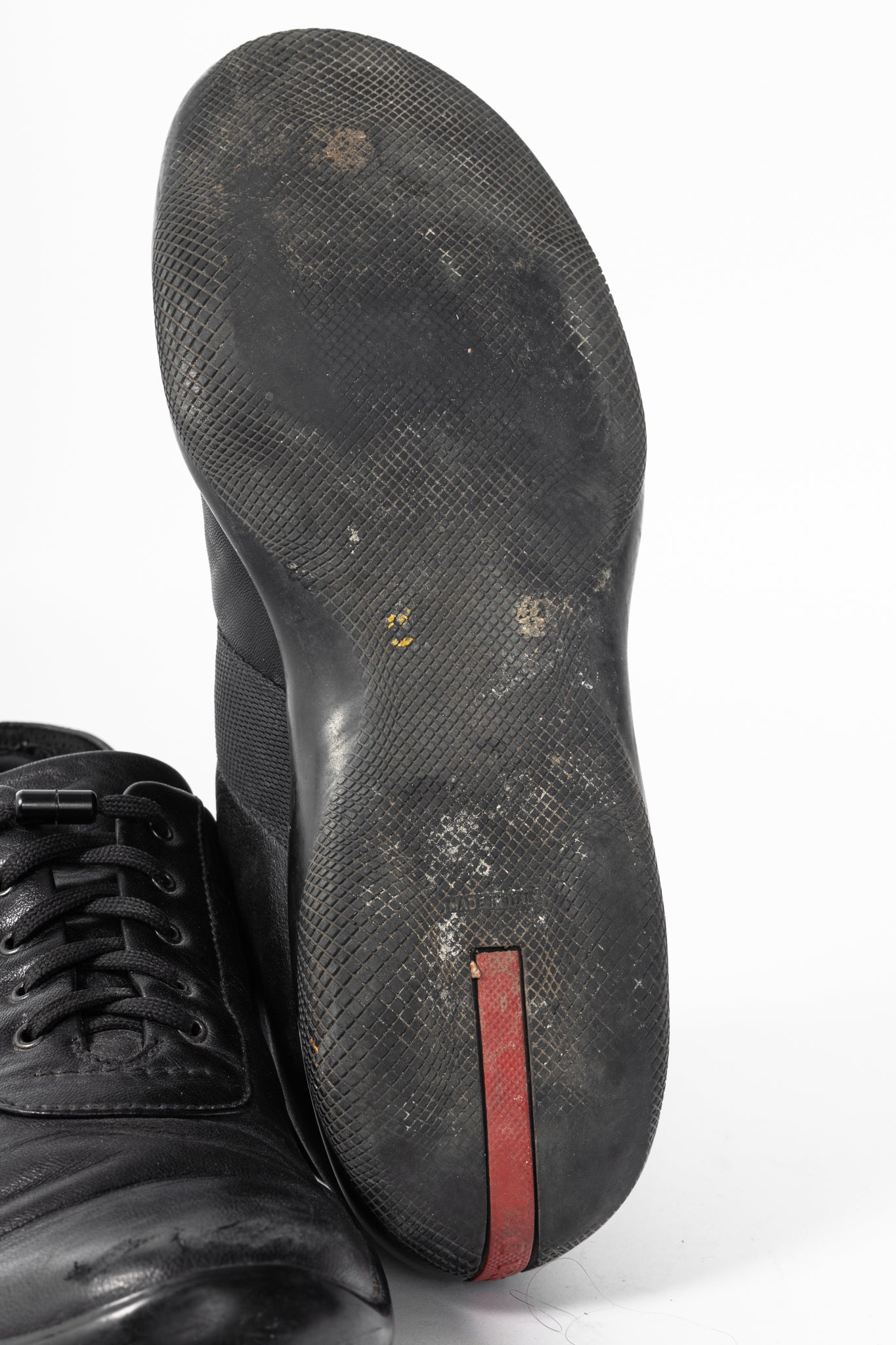 Prada Sport Black Leather Grosgrain-Stripe Lace-Up Sneakers
