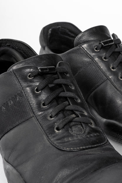 Prada Sport Black Leather Grosgrain-Stripe Lace-Up Sneakers